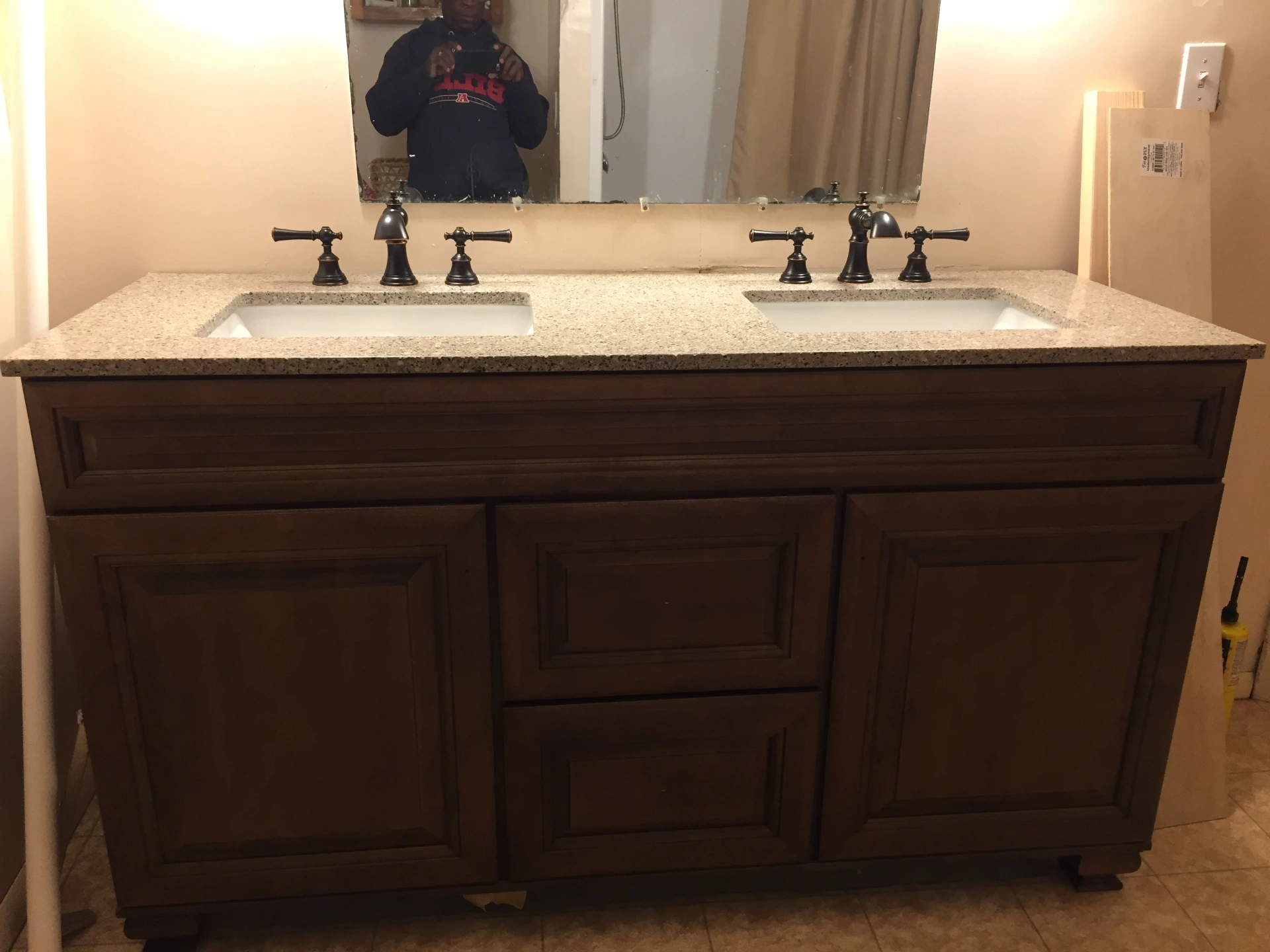 Double vanity with granite countertop installed by Ken Beaty